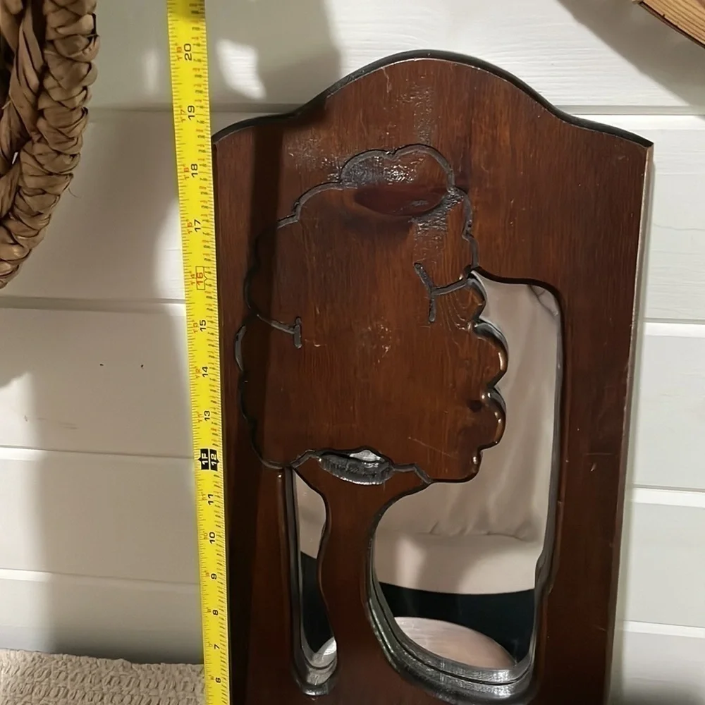VINTAGE wood wall mirror plant stand‎ candle colder